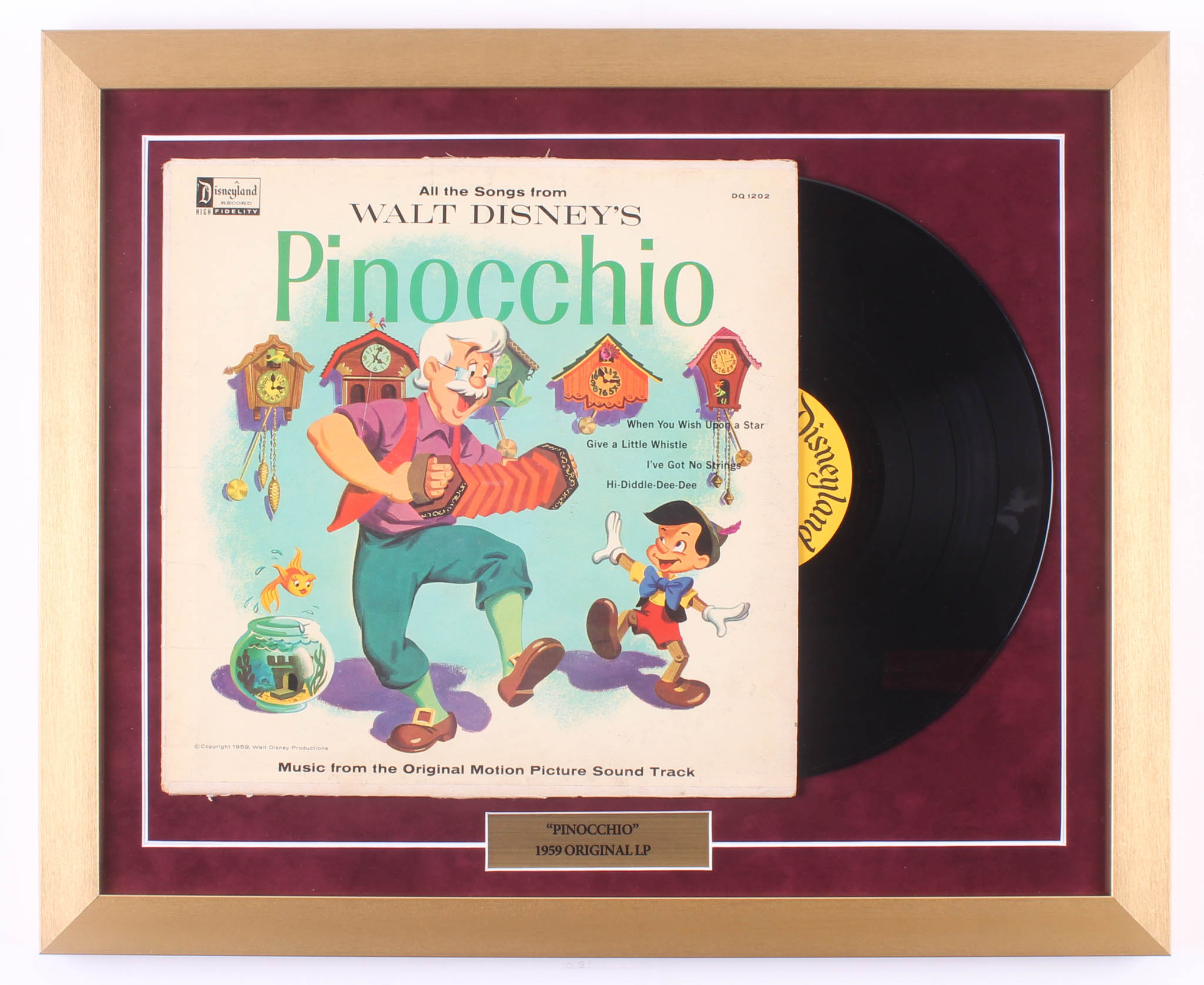 Walt Disney's "Pinocchio" 18x22 Custom Framed Vinyl Record Album Display at PristineAuction.com Walt Disney's "Pinocchio" 18x22 Custom Framed Vinyl Record Album Display at PristineAuction.com
