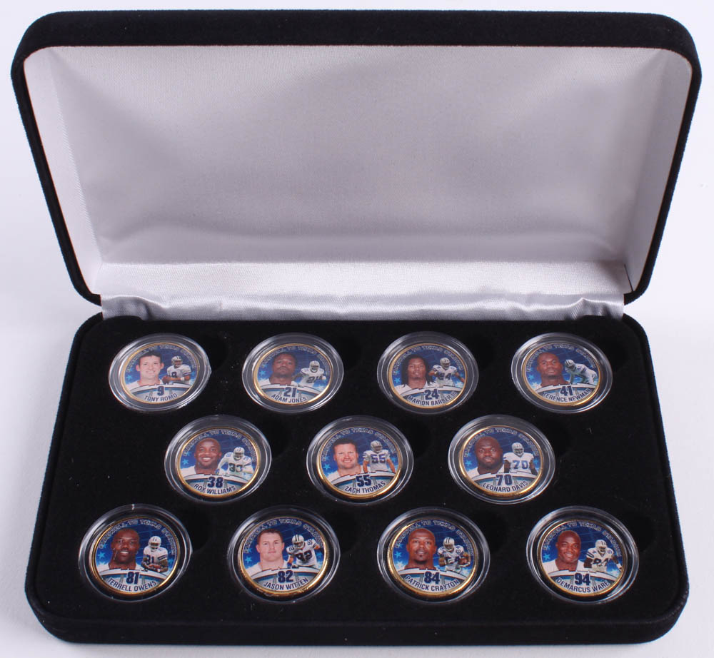 Dallas Cowboys "Farewell to Texas Stadium" Limited Edition Set of (11) 24K Gold Plated & Colorized Texas Quarters with Tony Romo, Jason Witten, Terrell Owens at PristineAuction.com Dallas Cowboys "Farewell to Texas Stadium" Limited Edition Set of (11) 24K Gold Plated & Colorized Texas Quarters with Tony Romo, Jason Witten, Terrell Owens at PristineAuction.com