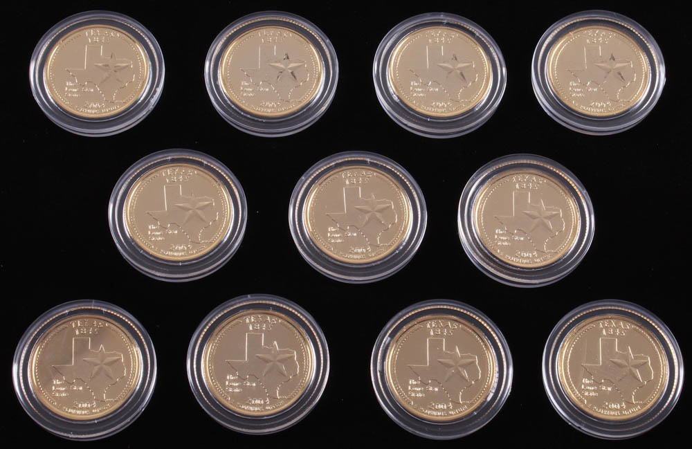 Dallas Cowboys "Farewell to Texas Stadium" Limited Edition Set of (11) 24K Gold Plated & Colorized Texas Quarters with Tony Romo, Jason Witten, Terrell Owens at PristineAuction.com Dallas Cowboys "Farewell to Texas Stadium" Limited Edition Set of (11) 24K Gold Plated & Colorized Texas Quarters with Tony Romo, Jason Witten, Terrell Owens at PristineAuction.com