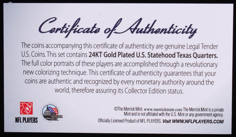 Dallas Cowboys "Farewell to Texas Stadium" Limited Edition Set of (11) 24K Gold Plated & Colorized Texas Quarters with Tony Romo, Jason Witten, Terrell Owens at PristineAuction.com Dallas Cowboys "Farewell to Texas Stadium" Limited Edition Set of (11) 24K Gold Plated & Colorized Texas Quarters with Tony Romo, Jason Witten, Terrell Owens at PristineAuction.com