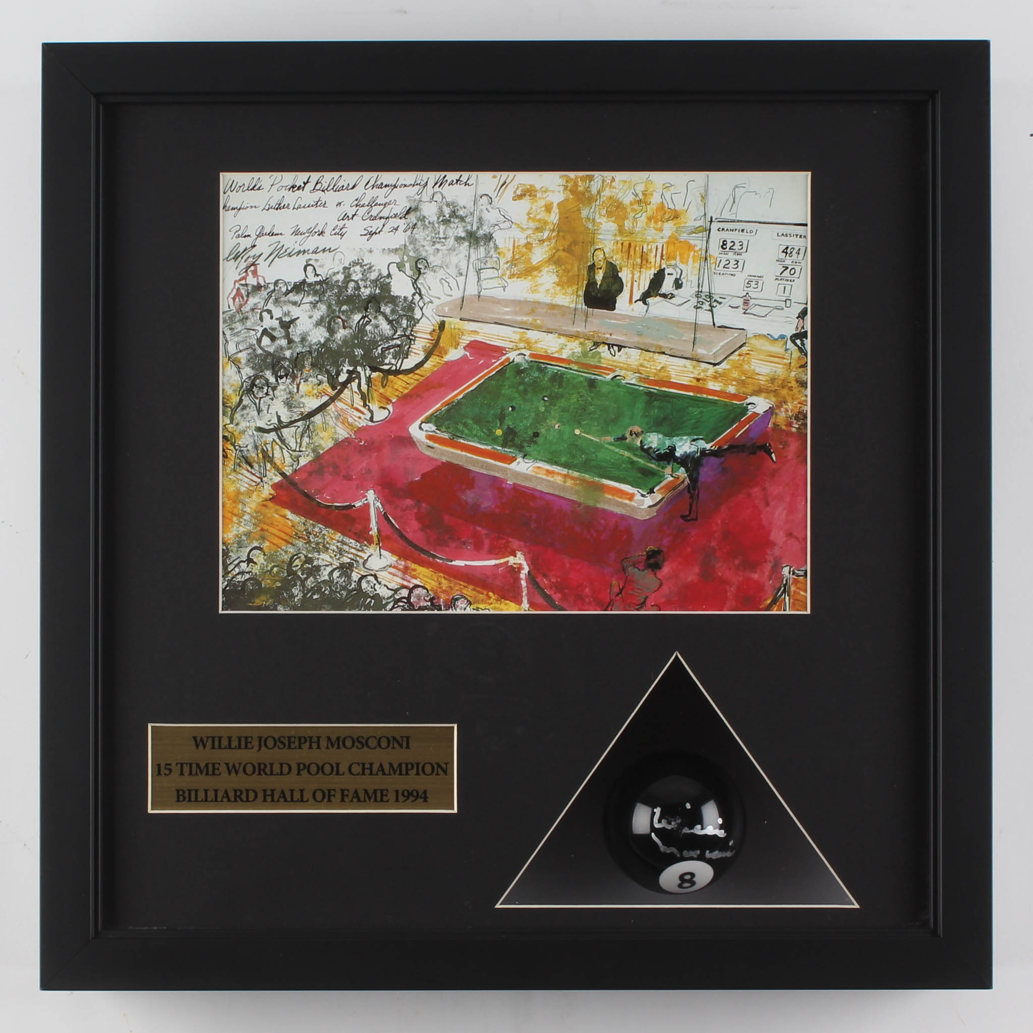 Willie Mosconi Signed "LeRoy Neiman" 14.25x14.25x3 Custom Framed Shadowbox Pool Ball Display (PSA COA) at PristineAuction.com Willie Mosconi Signed "LeRoy Neiman" 14.25x14.25x3 Custom Framed Shadowbox Pool Ball Display (PSA COA) at PristineAuction.com