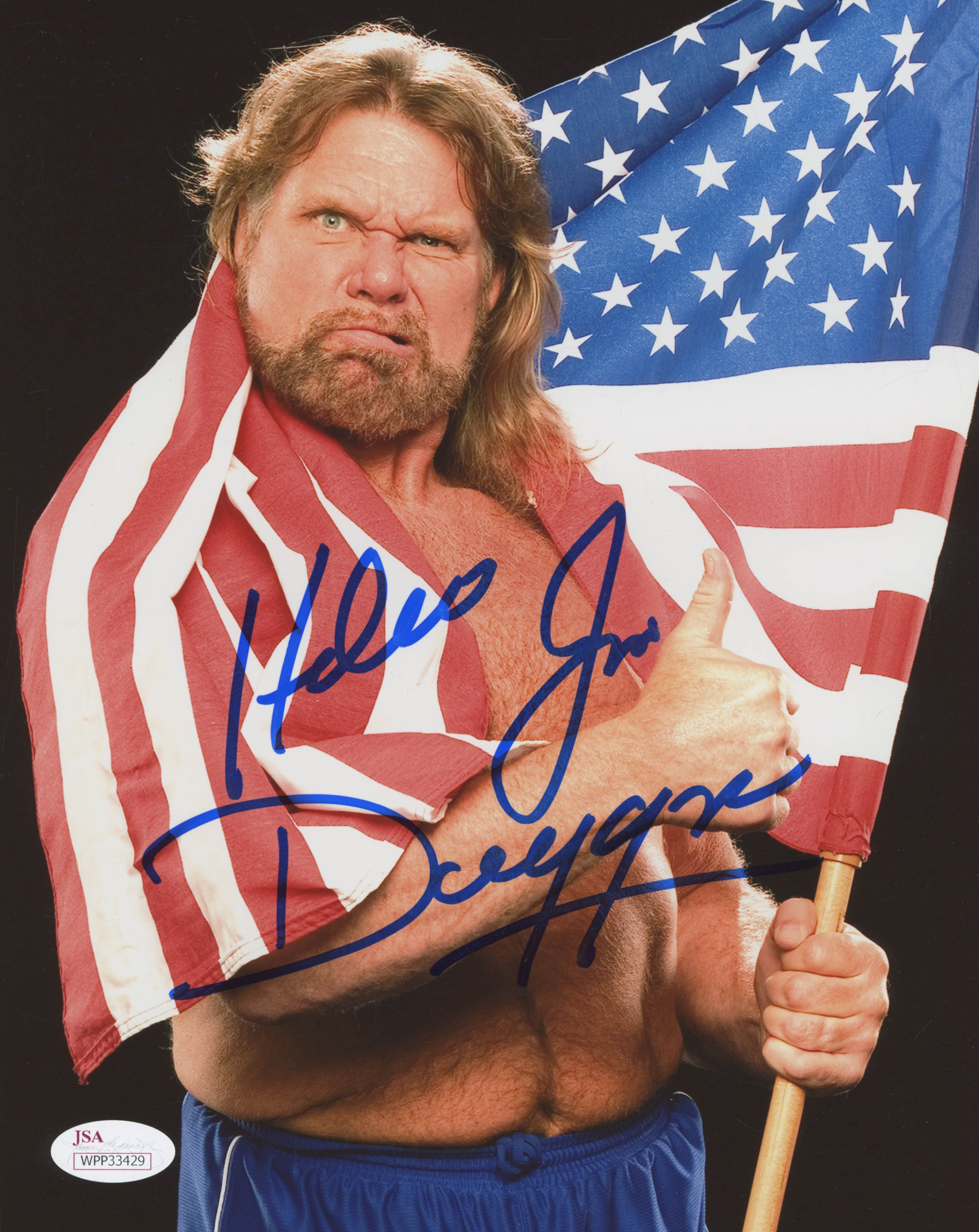 Jim Duggan Signed WWE 8x10 Photo Inscribed "Hacksaw" (JSA COA) at PristineAuction.com Jim Duggan Signed WWE 8x10 Photo Inscribed "Hacksaw" (JSA COA) at PristineAuction.com