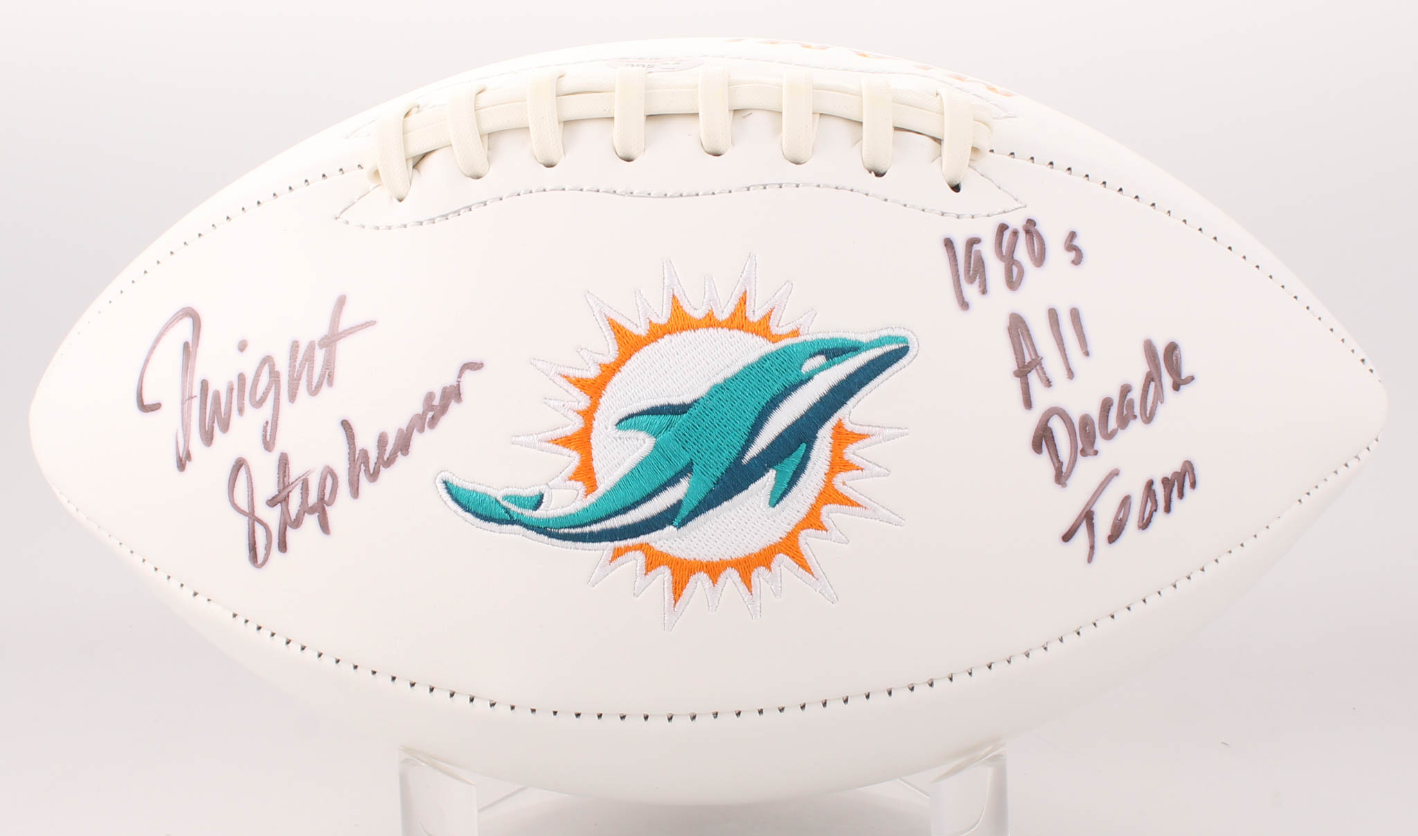 Dwight Stephenson Signed Dolphins Logo Football Inscribed "1980's All-Decade Team" (SGC COA) at PristineAuction.com Dwight Stephenson Signed Dolphins Logo Football Inscribed "1980's All-Decade Team" (SGC COA) at PristineAuction.com