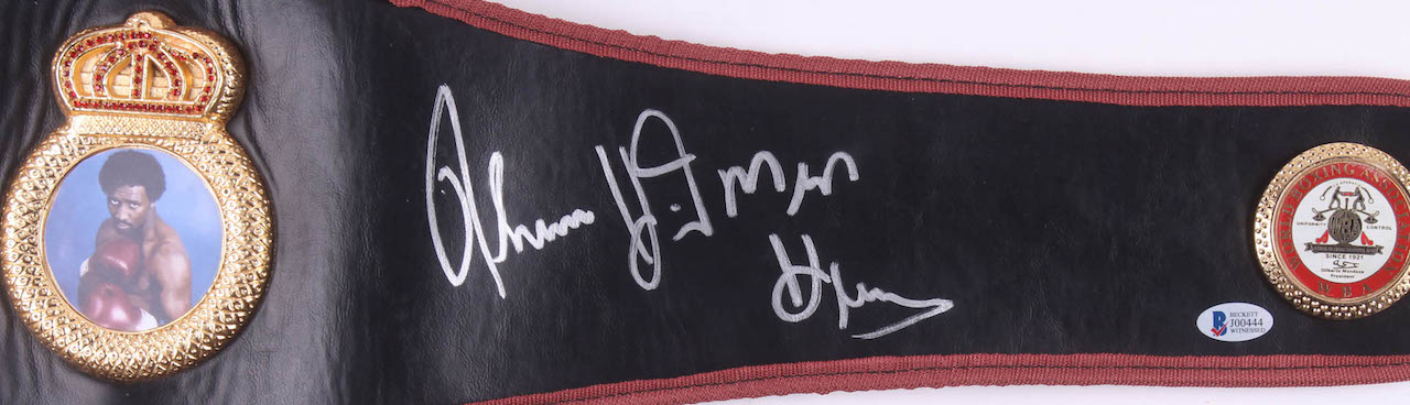 Thomas Hearns & Roberto Duran Signed WBA Full-Size Heavyweight Championship Belt (Beckett COA) at PristineAuction.com Thomas Hearns & Roberto Duran Signed WBA Full-Size Heavyweight Championship Belt (Beckett COA) at PristineAuction.com