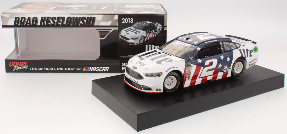 Brad Keselowski Signed 2018 NASCAR #2 Miller Lite - Patriotic - 1:24 Premium Action Diecast Car (PA COA) at PristineAuction.com Brad Keselowski Signed 2018 NASCAR #2 Miller Lite - Patriotic - 1:24 Premium Action Diecast Car (PA COA) at PristineAuction.com