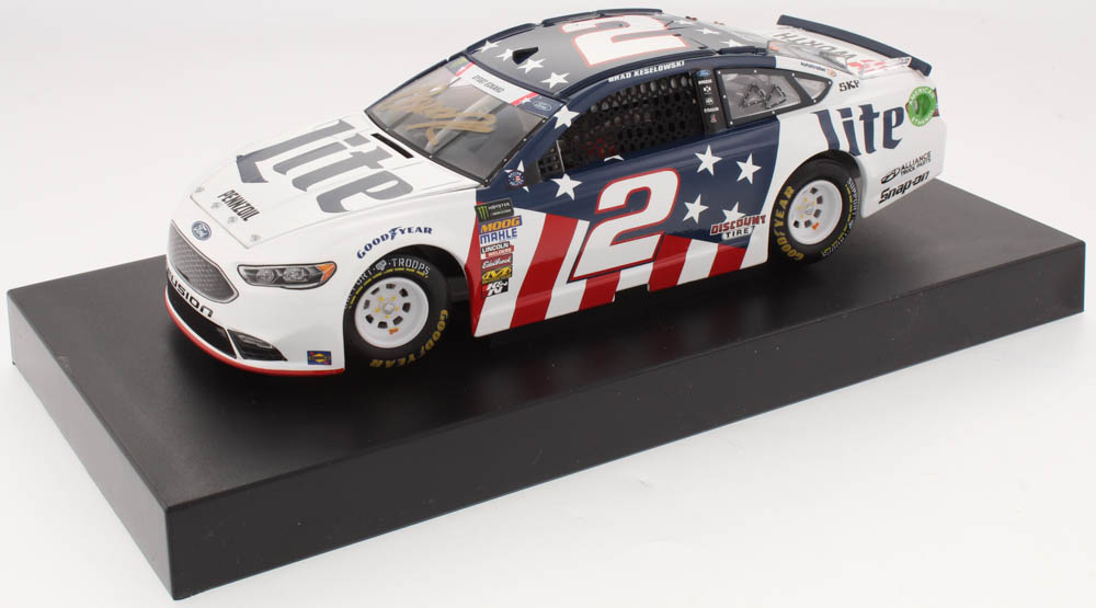 Brad Keselowski Signed 2018 NASCAR #2 Miller Lite - Patriotic - 1:24 Premium Action Diecast Car (PA COA) at PristineAuction.com Brad Keselowski Signed 2018 NASCAR #2 Miller Lite - Patriotic - 1:24 Premium Action Diecast Car (PA COA) at PristineAuction.com