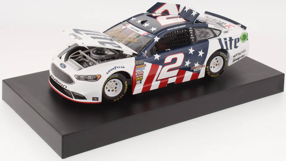 Brad Keselowski Signed 2018 NASCAR #2 Miller Lite - Patriotic - 1:24 Premium Action Diecast Car (PA COA) at PristineAuction.com Brad Keselowski Signed 2018 NASCAR #2 Miller Lite - Patriotic - 1:24 Premium Action Diecast Car (PA COA) at PristineAuction.com