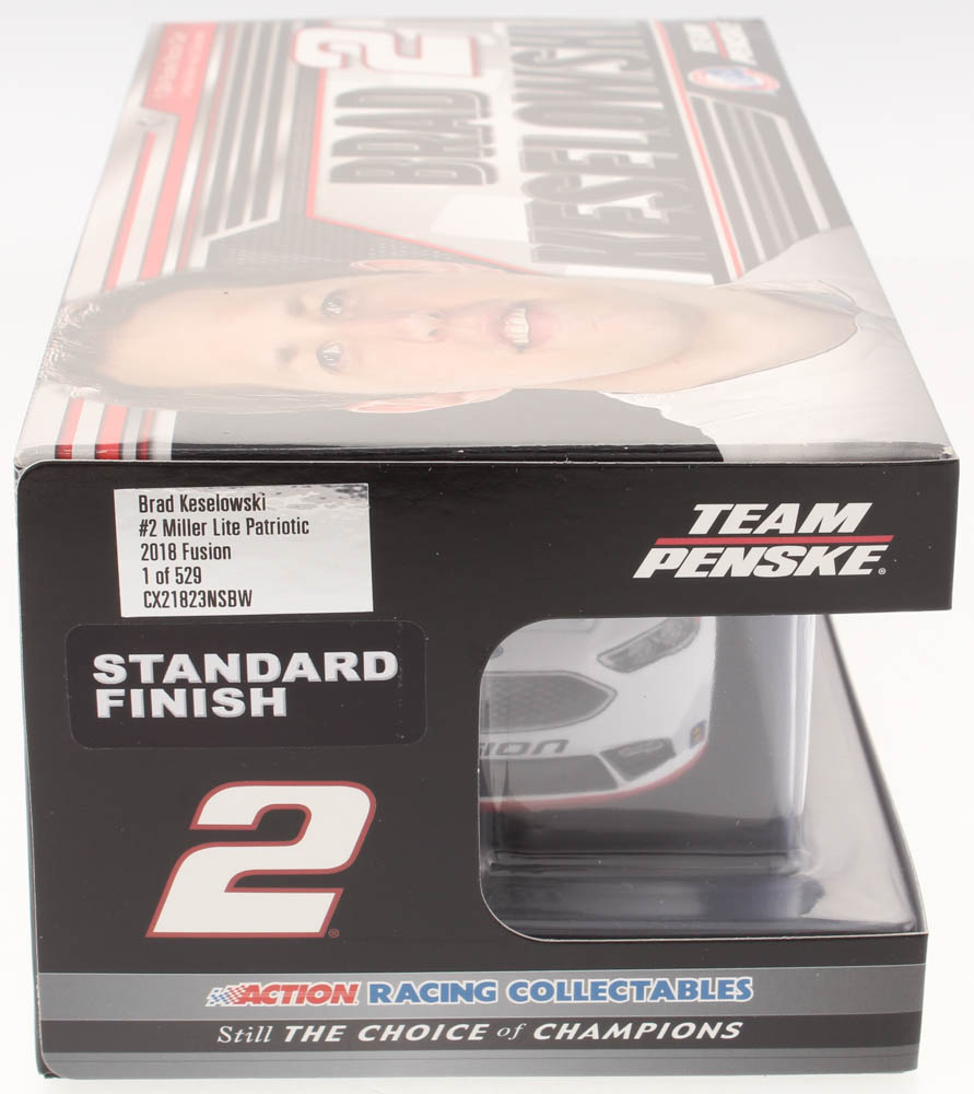 Brad Keselowski Signed 2018 NASCAR #2 Miller Lite - Patriotic - 1:24 Premium Action Diecast Car (PA COA) at PristineAuction.com Brad Keselowski Signed 2018 NASCAR #2 Miller Lite - Patriotic - 1:24 Premium Action Diecast Car (PA COA) at PristineAuction.com