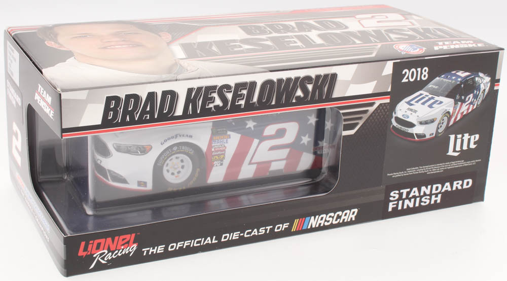 Brad Keselowski Signed 2018 NASCAR #2 Miller Lite - Patriotic - 1:24 Premium Action Diecast Car (PA COA) at PristineAuction.com Brad Keselowski Signed 2018 NASCAR #2 Miller Lite - Patriotic - 1:24 Premium Action Diecast Car (PA COA) at PristineAuction.com