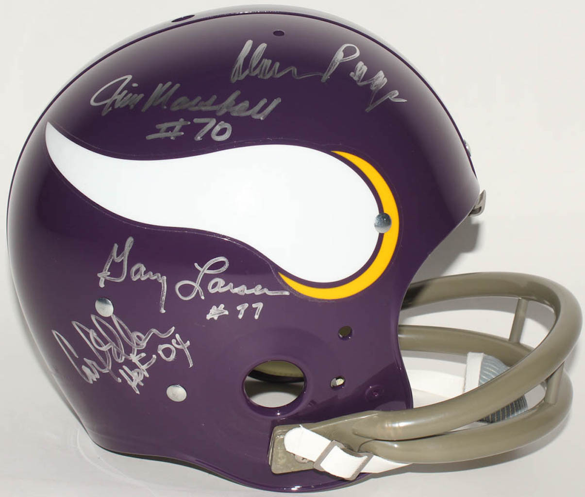 Minnesota Vikings Full-Size Throwback Suspension Helmet Team-Signed by (5) with Alan Page, Carl Eller, Jim Marshall, Gary Larsen, Mick Tingelhoff (JSA COA) at PristineAuction.com Minnesota Vikings Full-Size Throwback Suspension Helmet Team-Signed by (5) with Alan Page, Carl Eller, Jim Marshall, Gary Larsen, Mick Tingelhoff (JSA COA) at PristineAuction.com