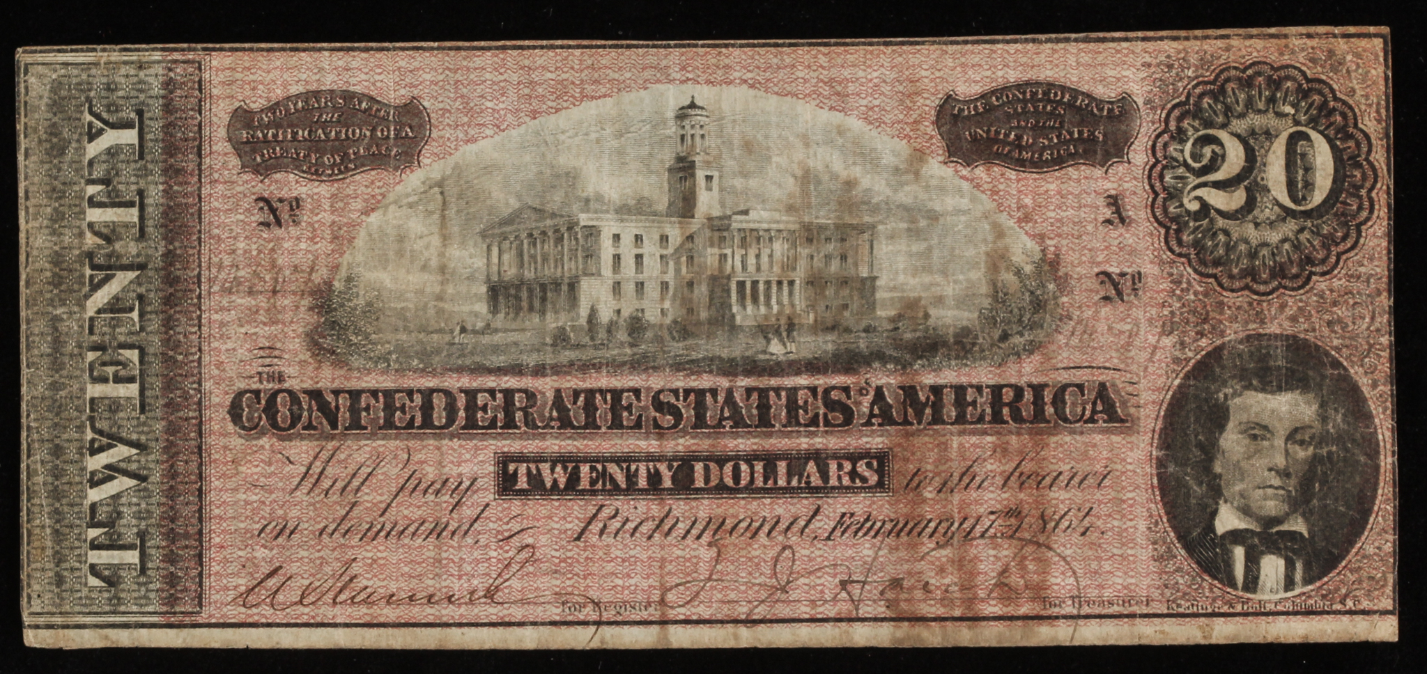 1864 $20 Twenty Dollars Confederate States of America Richmond CSA Bank Note at PristineAuction.com 1864 $20 Twenty Dollars Confederate States of America Richmond CSA Bank Note at PristineAuction.com