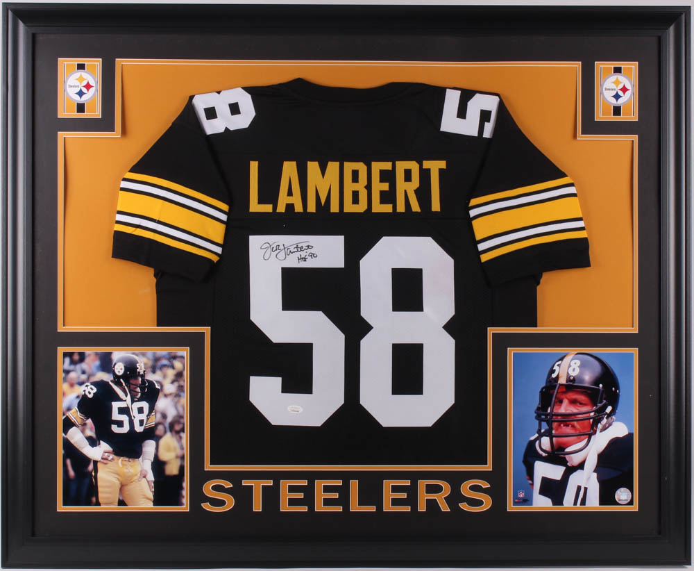 Jack Lambert Signed Pittsburgh Steelers 35x43 Custom Framed Jersey Inscribed "HOF 90" (JSA COA) at PristineAuction.com Jack Lambert Signed Pittsburgh Steelers 35x43 Custom Framed Jersey Inscribed "HOF 90" (JSA COA) at PristineAuction.com