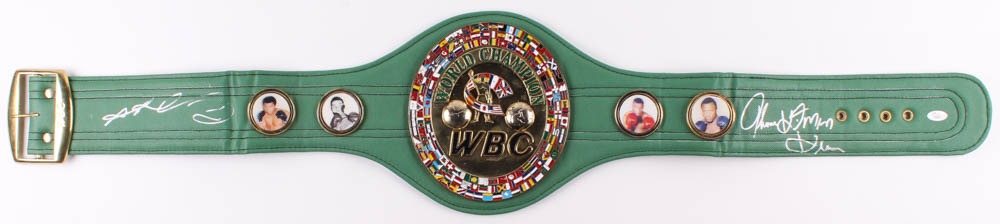 Thomas "Hitman" Hearns & "Sugar" Ray Leonard Signed Full-Size WBC Heavyweight Championship Belt (JSA Hologram) at PristineAuction.com Thomas "Hitman" Hearns & "Sugar" Ray Leonard Signed Full-Size WBC Heavyweight Championship Belt (JSA Hologram) at PristineAuction.com