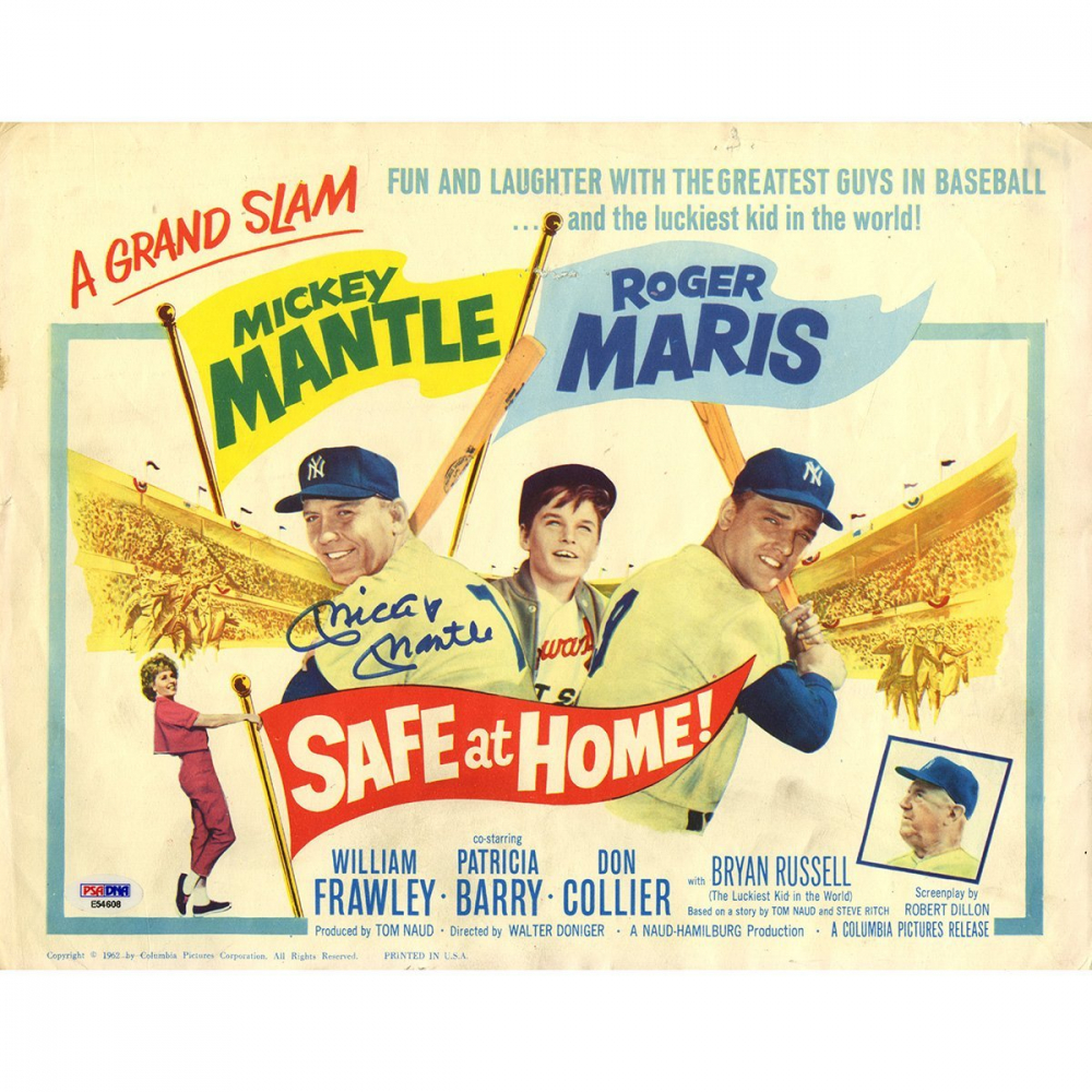 Mickey Mantle Signed "Safe at Home!" 11x14 Movie Poster Print (PSA
