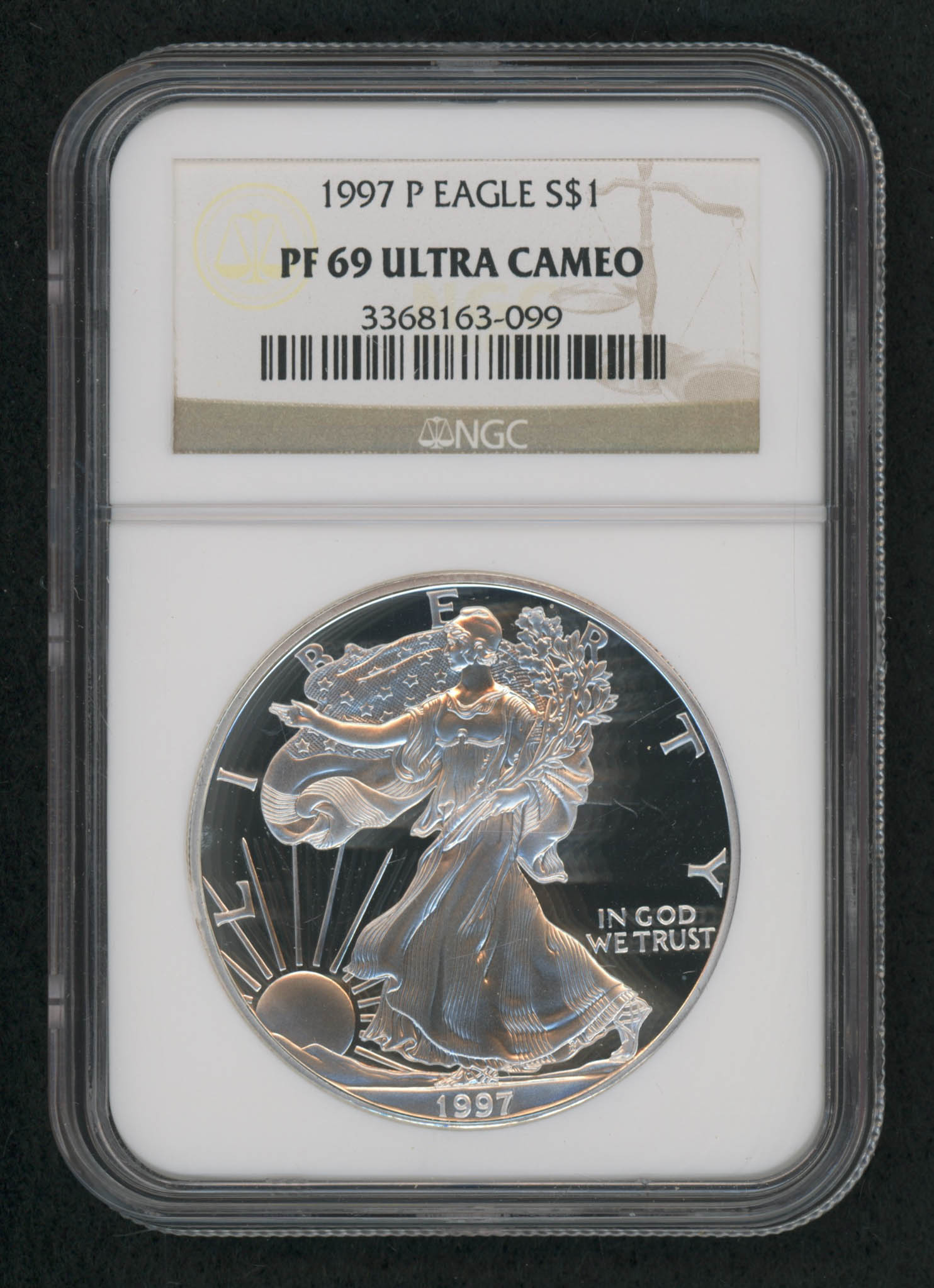 1997-P American Silver Eagle $1 One-Dollar Coin (NGC PF69 Ultra Cameo) at PristineAuction.com 1997-P American Silver Eagle $1 One-Dollar Coin (NGC PF69 Ultra Cameo) at PristineAuction.com
