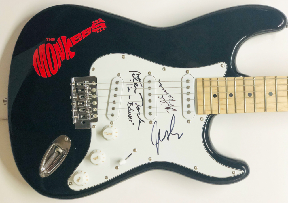 "The Monkees" MultiSigned Electric Guitar & Signed Record Sleeve with