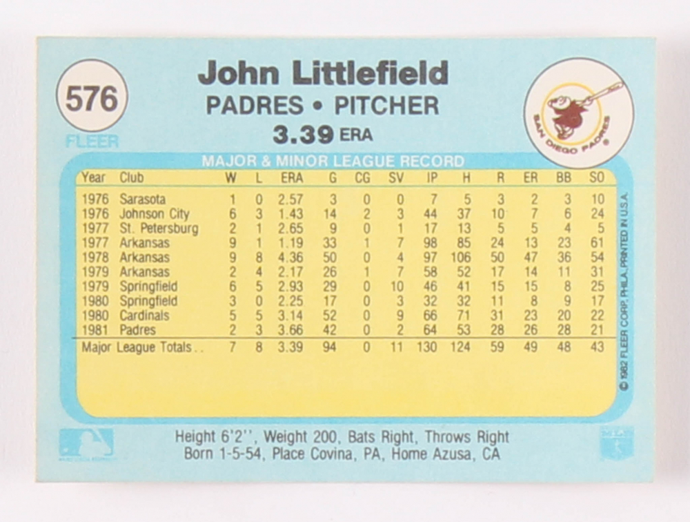 1982 Fleer Complete Set of (660) Baseball Cards with 576 John