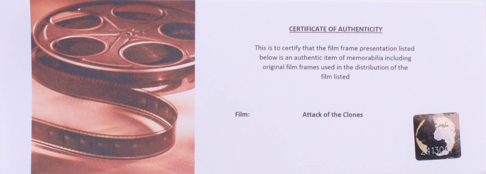 "Star Wars: Episode II – Attack of the Clones" LE 8x10 Custom Matted Original Film / Movie Cell Display at PristineAuction.com "Star Wars: Episode II – Attack of the Clones" LE 8x10 Custom Matted Original Film / Movie Cell Display at PristineAuction.com