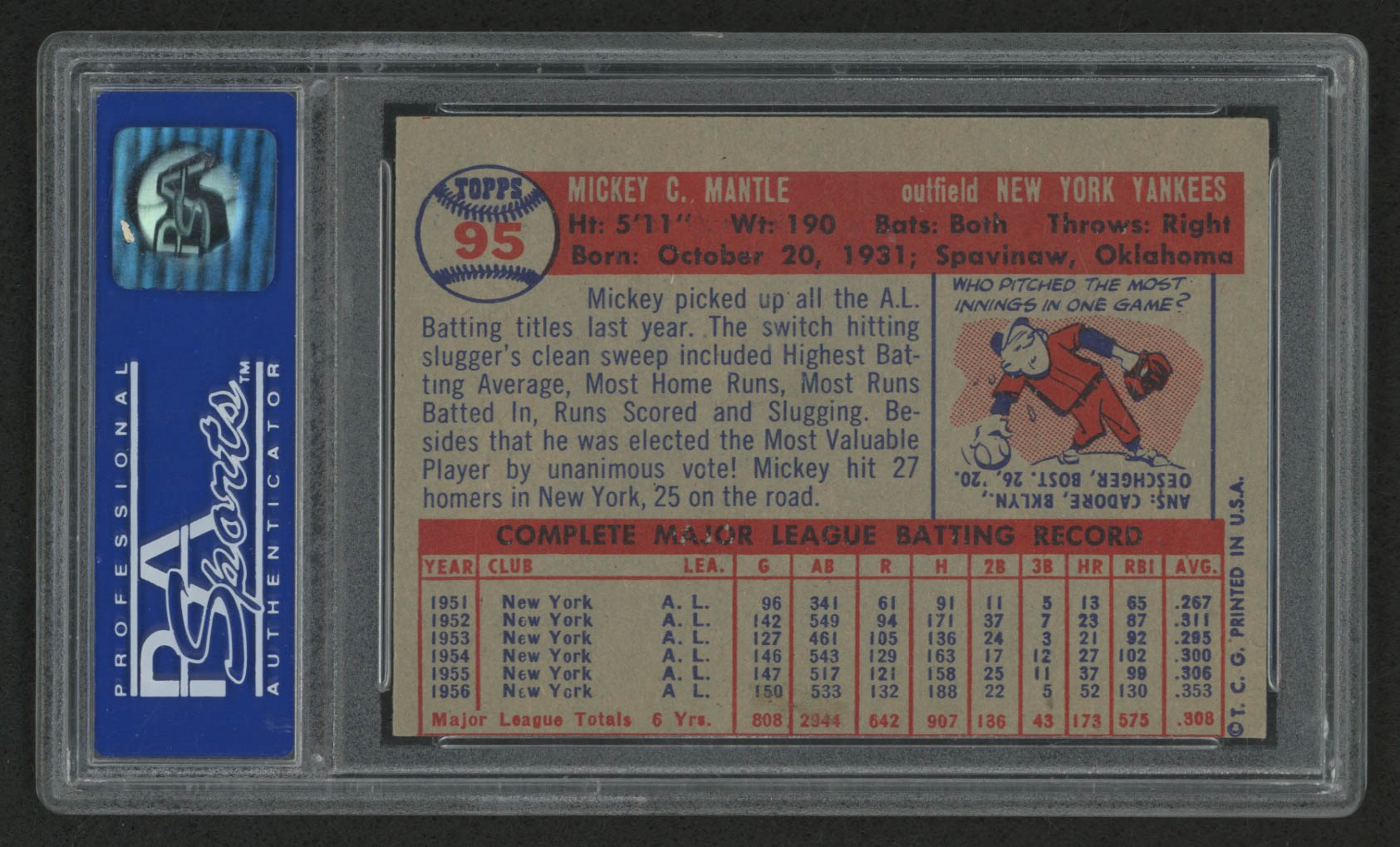 1957 Topps #95 Mickey Mantle (PSA 8) (OC) at PristineAuction.com 1957 Topps #95 Mickey Mantle (PSA 8) (OC) at PristineAuction.com