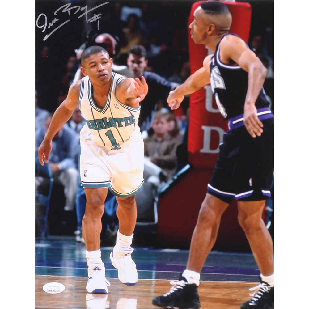 Muggsy Bogues Signed Charlotte Hornets 11x14 Photo (JSA COA) | Pristine ...