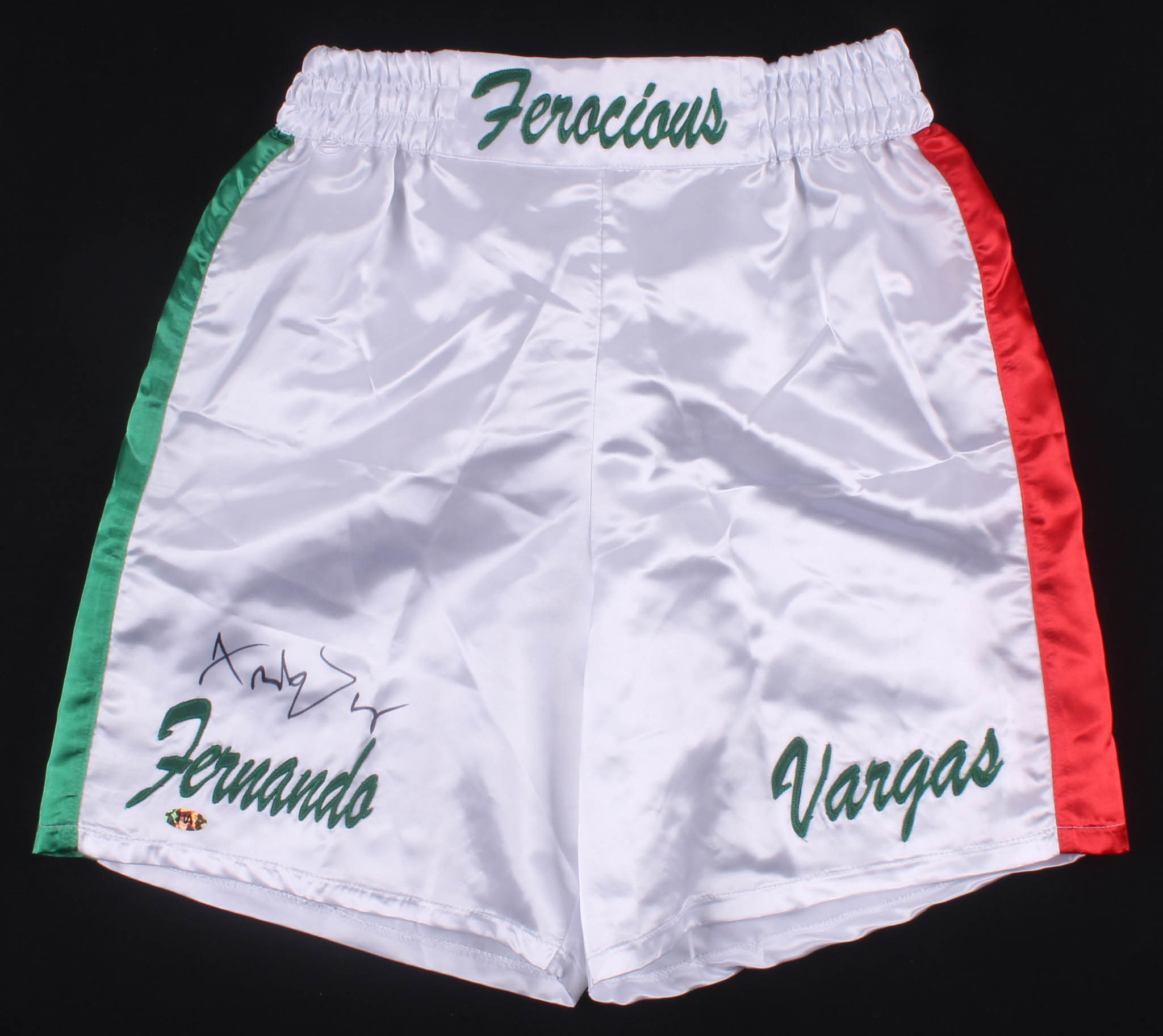 Fernando Vargas Signed "Ferocious" Boxing Shorts (MAB Hologram) at PristineAuction.com Fernando Vargas Signed "Ferocious" Boxing Shorts (MAB Hologram) at PristineAuction.com