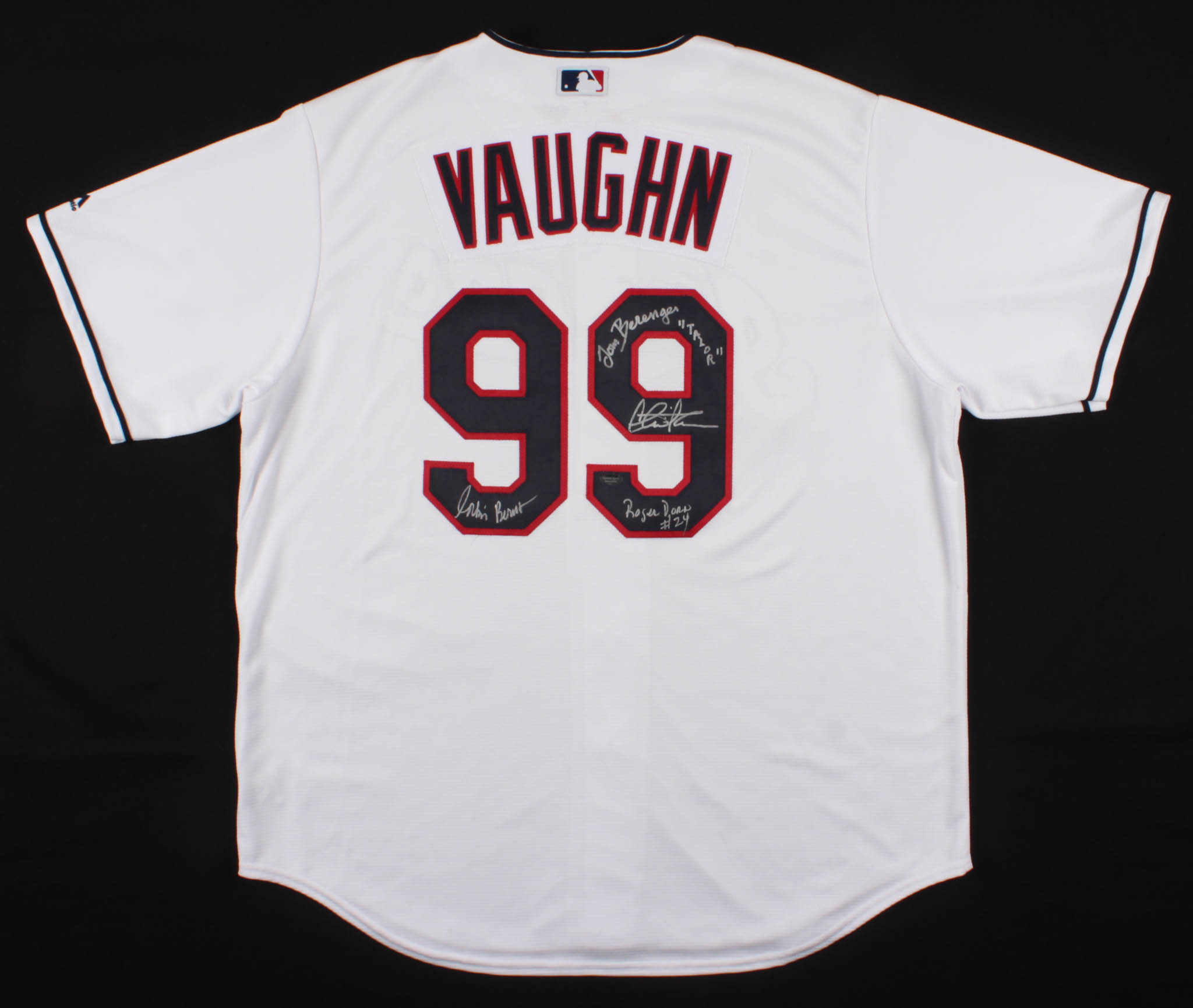 Charlie Sheen, Tom Berenger & Corbin Bernsen Signed "Major League" Cleveland Indians Jersey Inscribed "Taylor" & "Roger Dorn" (Schwartz Hologram) at PristineAuction.com Charlie Sheen, Tom Berenger & Corbin Bernsen Signed "Major League" Cleveland Indians Jersey Inscribed "Taylor" & "Roger Dorn" (Schwartz Hologram) at PristineAuction.com