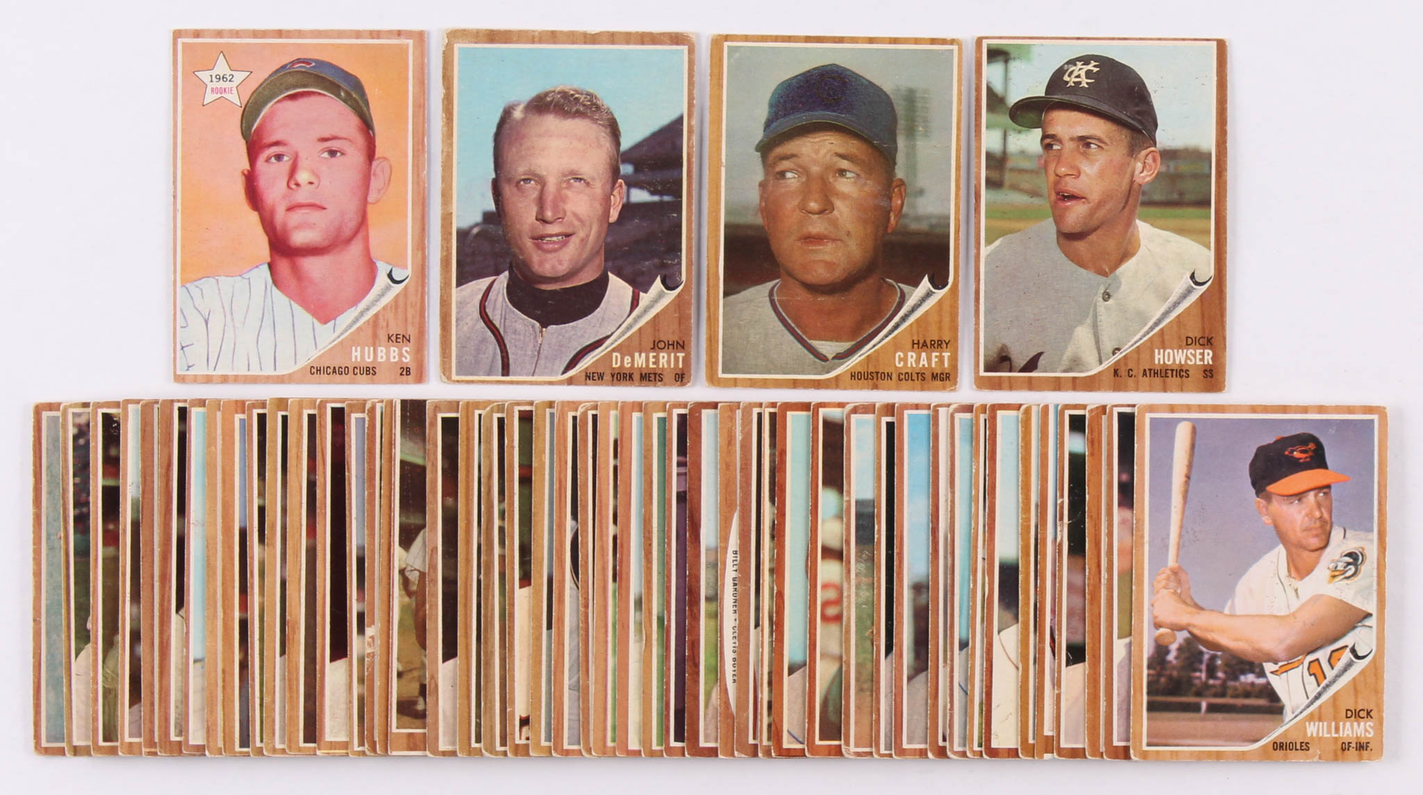 Lot of (51) 1956 Topps Baseball Cards with #461 Ken Hubbs, #4 John DeMerit, #12 Harry Craft, #13 Dick Howser, #382 Dick Williams at PristineAuction.com Lot of (51) 1956 Topps Baseball Cards with #461 Ken Hubbs, #4 John DeMerit, #12 Harry Craft, #13 Dick Howser, #382 Dick Williams at PristineAuction.com