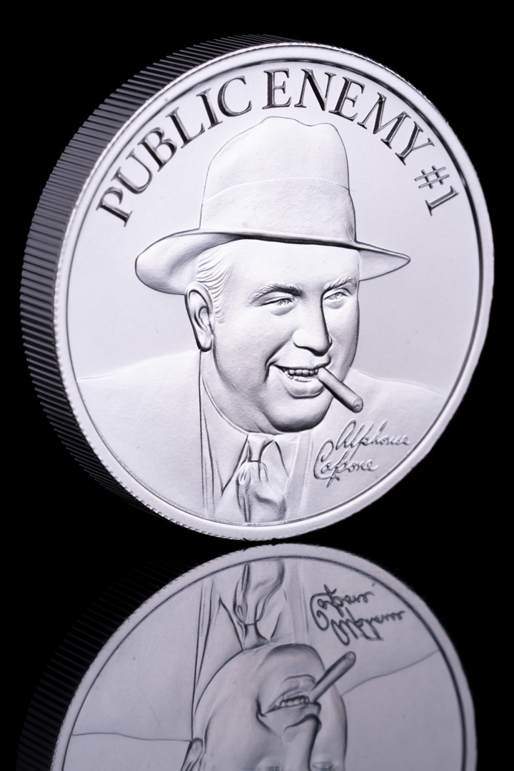 2 oz "Public Enemy #1" Al Capone High Relief Silver Bullion Round at PristineAuction.com 2 oz "Public Enemy #1" Al Capone High Relief Silver Bullion Round at PristineAuction.com