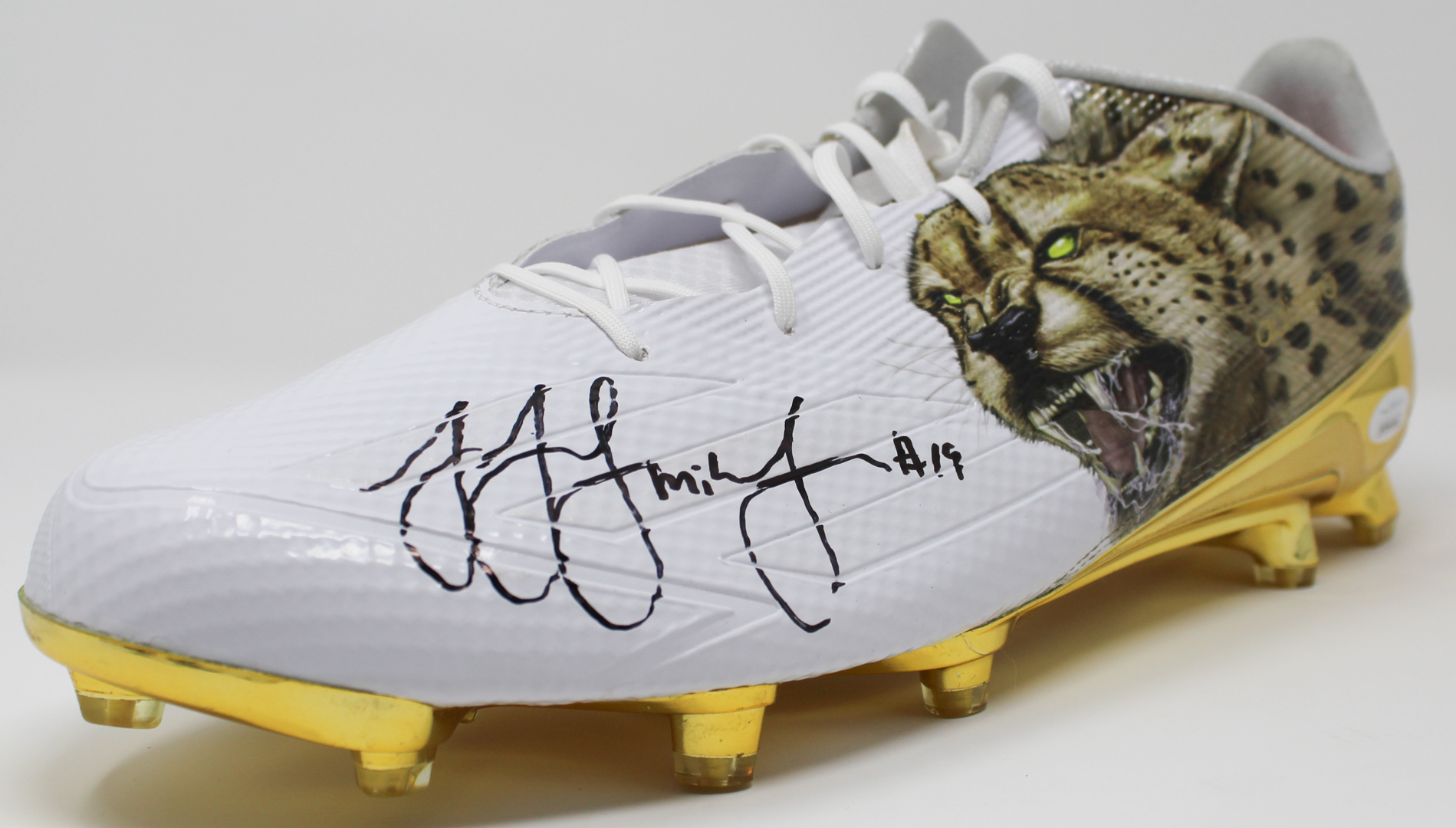 JuJu Smith-Schuster Signed Adidas Cheetah Low Top Cleat (JSA COA) at PristineAuction.com JuJu Smith-Schuster Signed Adidas Cheetah Low Top Cleat (JSA COA) at PristineAuction.com