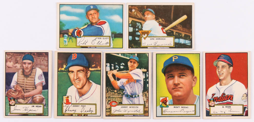 Lot of (7) 1952 Topps Baseball Cards with #14 Bob Elliott, #16 Gene Hermanski, #17 Jim Hegan, #15 Johnny Pesky at PristineAuction.com Lot of (7) 1952 Topps Baseball Cards with #14 Bob Elliott, #16 Gene Hermanski, #17 Jim Hegan, #15 Johnny Pesky at PristineAuction.com