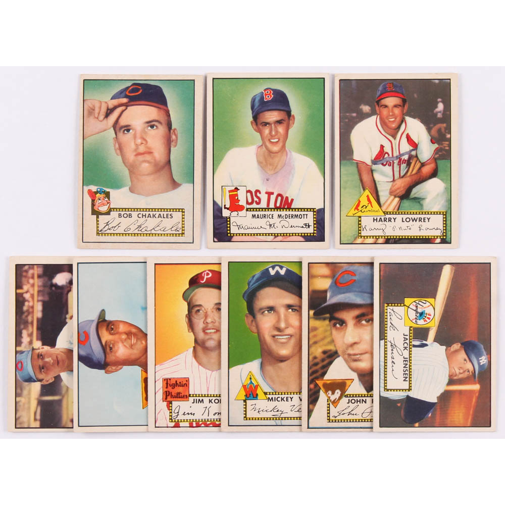 Lot of (9) 1952 Topps Baseball Cards with 120 Bob Chakales RC, 119
