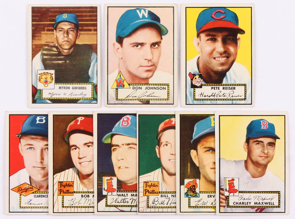 Lot of (9) 1952 Topps Baseball Cards with #192 Myron Ginsberg RC, #190 Don Johnson RC, #189 Pete Reiser, #183 Erv Dusak at PristineAuction.com Lot of (9) 1952 Topps Baseball Cards with #192 Myron Ginsberg RC, #190 Don Johnson RC, #189 Pete Reiser, #183 Erv Dusak at PristineAuction.com