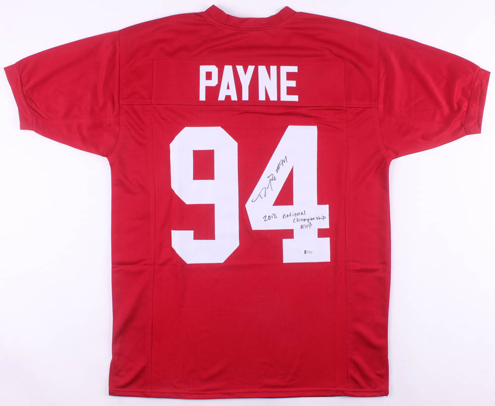 Daron Payne Signed Jersey Inscribed "2018 National Championship MVP" (Beckett) at PristineAuction.com Daron Payne Signed Jersey Inscribed "2018 National Championship MVP" (Beckett) at PristineAuction.com
