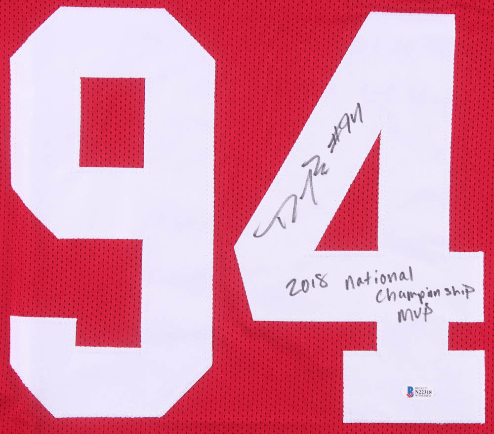 Daron Payne Signed Jersey Inscribed "2018 National Championship MVP" (Beckett) at PristineAuction.com Daron Payne Signed Jersey Inscribed "2018 National Championship MVP" (Beckett) at PristineAuction.com