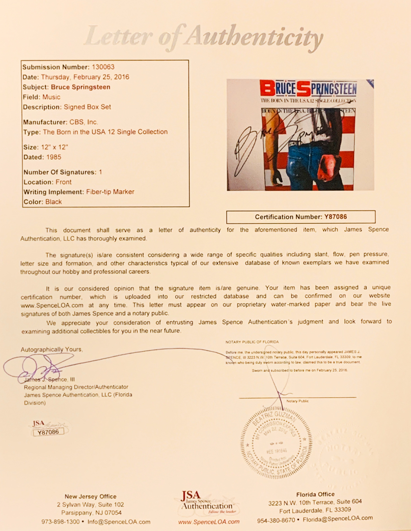 Bruce Springsteen Signed “The Born in the USA Single Collection“ Box Set Cover (JSA LOA) at PristineAuction.com Bruce Springsteen Signed “The Born in the USA Single Collection“ Box Set Cover (JSA LOA) at PristineAuction.com