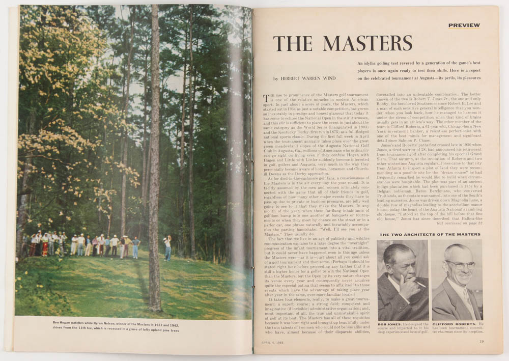 Vintage 1955 "Ben Hogan at The Masters" Sports Illustrated Magazine ...