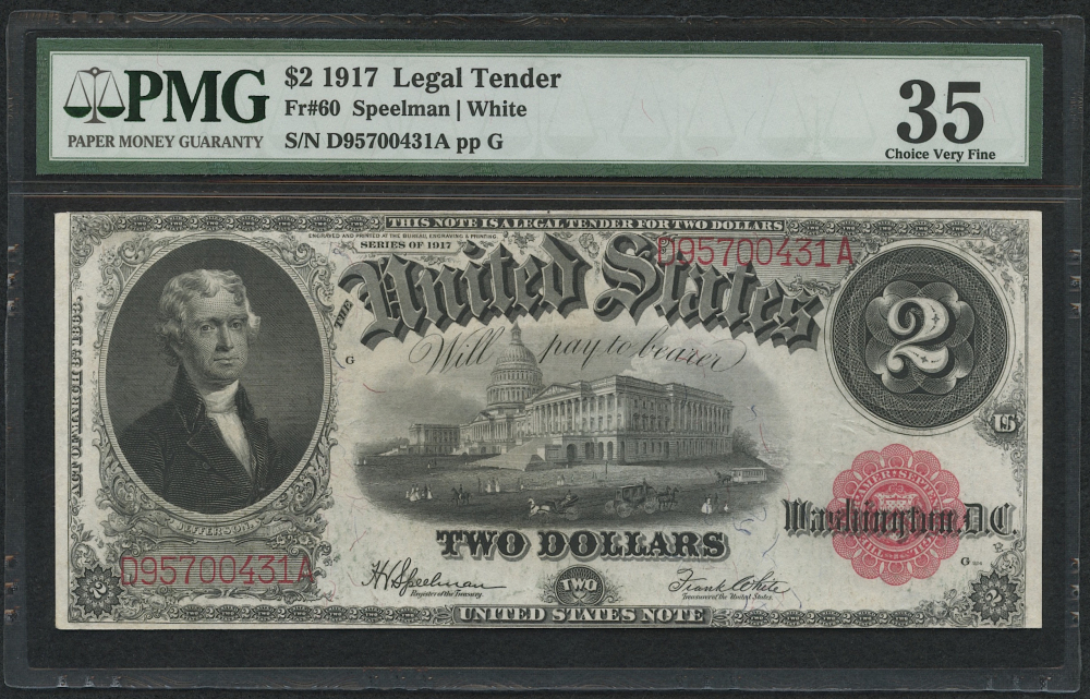1907 2 Two Dollars Legal Tender Large Bank Note (PMG 35) Pristine
