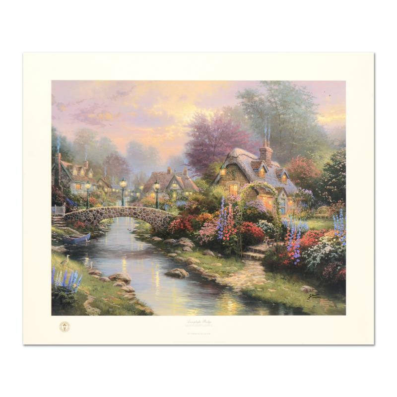 Thomas Kinkade Signed "Lamplight Bridge" Limited Edition 24x20 Offset Lithograph #1144/2850 at PristineAuction.com Thomas Kinkade Signed "Lamplight Bridge" Limited Edition 24x20 Offset Lithograph #1144/2850 at PristineAuction.com