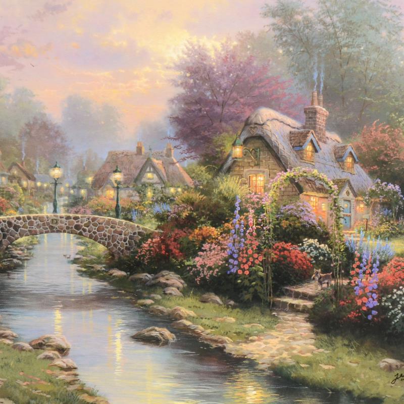 Thomas Kinkade Signed "Lamplight Bridge" Limited Edition 24x20 Offset Lithograph #1144/2850 at PristineAuction.com Thomas Kinkade Signed "Lamplight Bridge" Limited Edition 24x20 Offset Lithograph #1144/2850 at PristineAuction.com