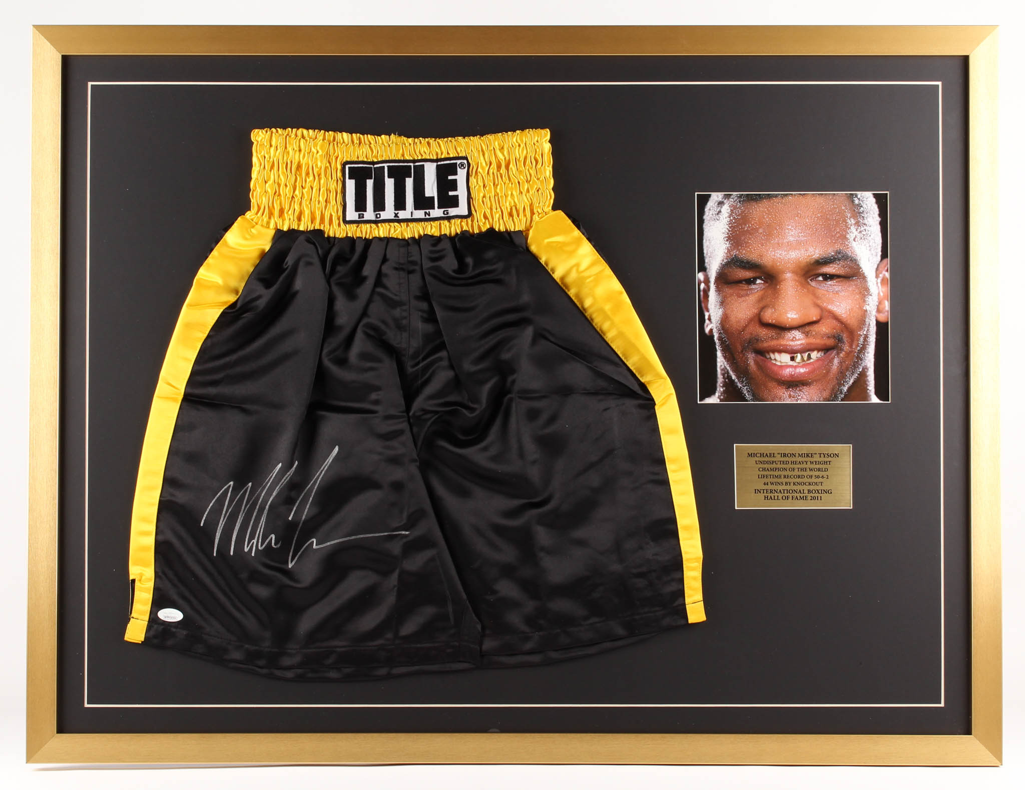 Mike Tyson Signed 29x38 Custom Framed Shorts Display (JSA COA) at PristineAuction.com Mike Tyson Signed 29x38 Custom Framed Shorts Display (JSA COA) at PristineAuction.com