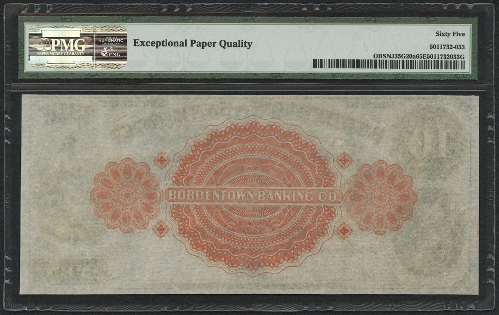 1850s 10 Ten Dollars New Jersey, Bordentown Bordentown Banking Co