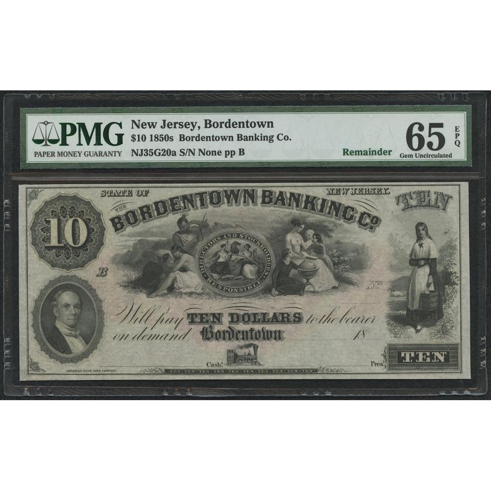 1850s 10 Ten Dollars New Jersey, Bordentown Bordentown Banking Co