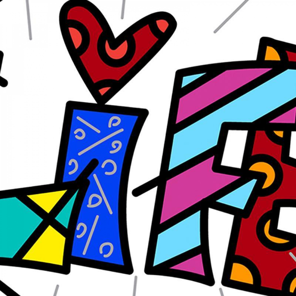 Romero Britto Signed "Life Blue Mini Word" 5x7 Giclee on Canvas ...