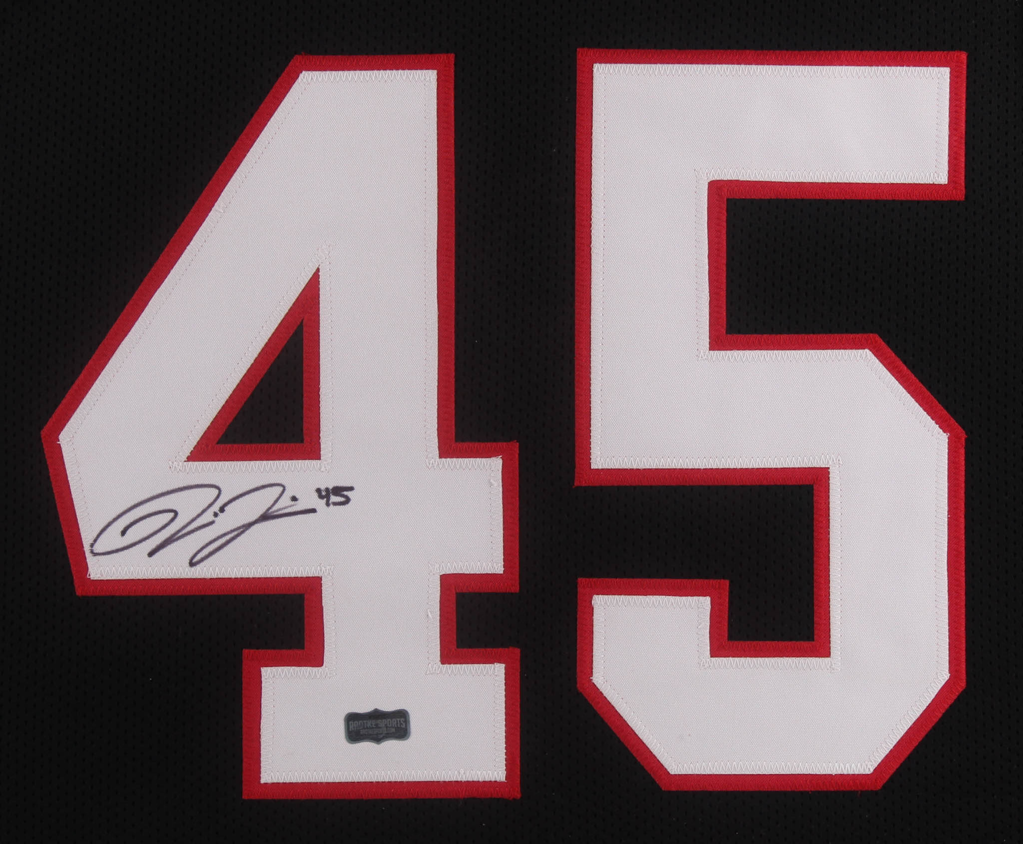 Deion Jones Signed 35.5x43.5 Custom Framed Jersey (Radtke COA) at PristineAuction.com Deion Jones Signed 35.5x43.5 Custom Framed Jersey (Radtke COA) at PristineAuction.com