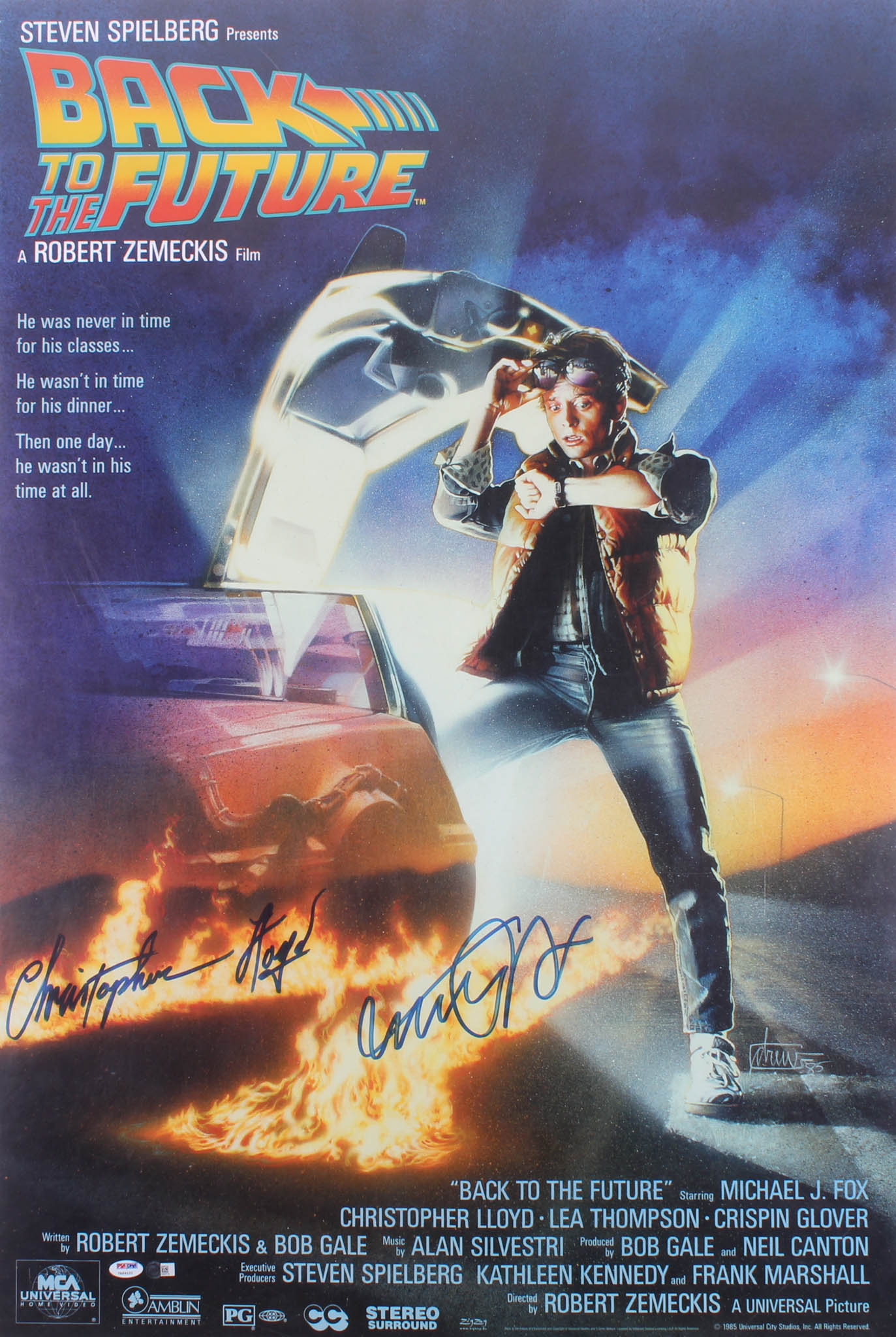 Michael J. Fox & Christopher Lloyd Signed "Back to The Future" 27x40 Movie Poster (PSA Hologram) at PristineAuction.com Michael J. Fox & Christopher Lloyd Signed "Back to The Future" 27x40 Movie Poster (PSA Hologram) at PristineAuction.com