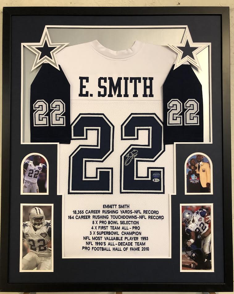 Emmitt Smith Signed Dallas Cowboys 34x42 Custom Framed Career Highligh Stat Jersey (Beckett COA & Prova Hologram) at PristineAuction.com Emmitt Smith Signed Dallas Cowboys 34x42 Custom Framed Career Highligh Stat Jersey (Beckett COA & Prova Hologram) at PristineAuction.com