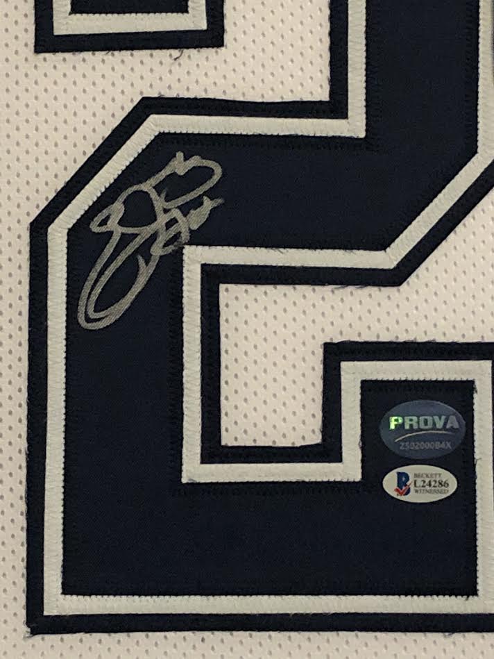 Emmitt Smith Signed Dallas Cowboys 34x42 Custom Framed Career Highligh Stat Jersey (Beckett COA & Prova Hologram) at PristineAuction.com Emmitt Smith Signed Dallas Cowboys 34x42 Custom Framed Career Highligh Stat Jersey (Beckett COA & Prova Hologram) at PristineAuction.com