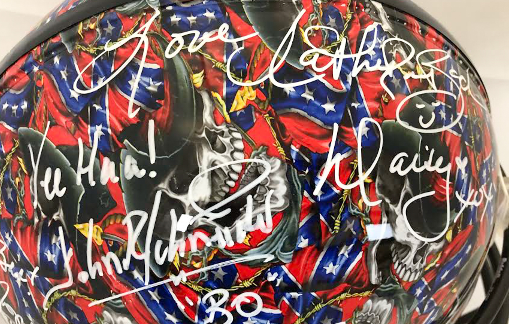 Tom Wopat, Catherine Bath & John Schneider Signed "Dukes of Hazzard" Full-Size Authentic On-Field Speed Helmet (JSA COA) at PristineAuction.com Tom Wopat, Catherine Bath & John Schneider Signed "Dukes of Hazzard" Full-Size Authentic On-Field Speed Helmet (JSA COA) at PristineAuction.com