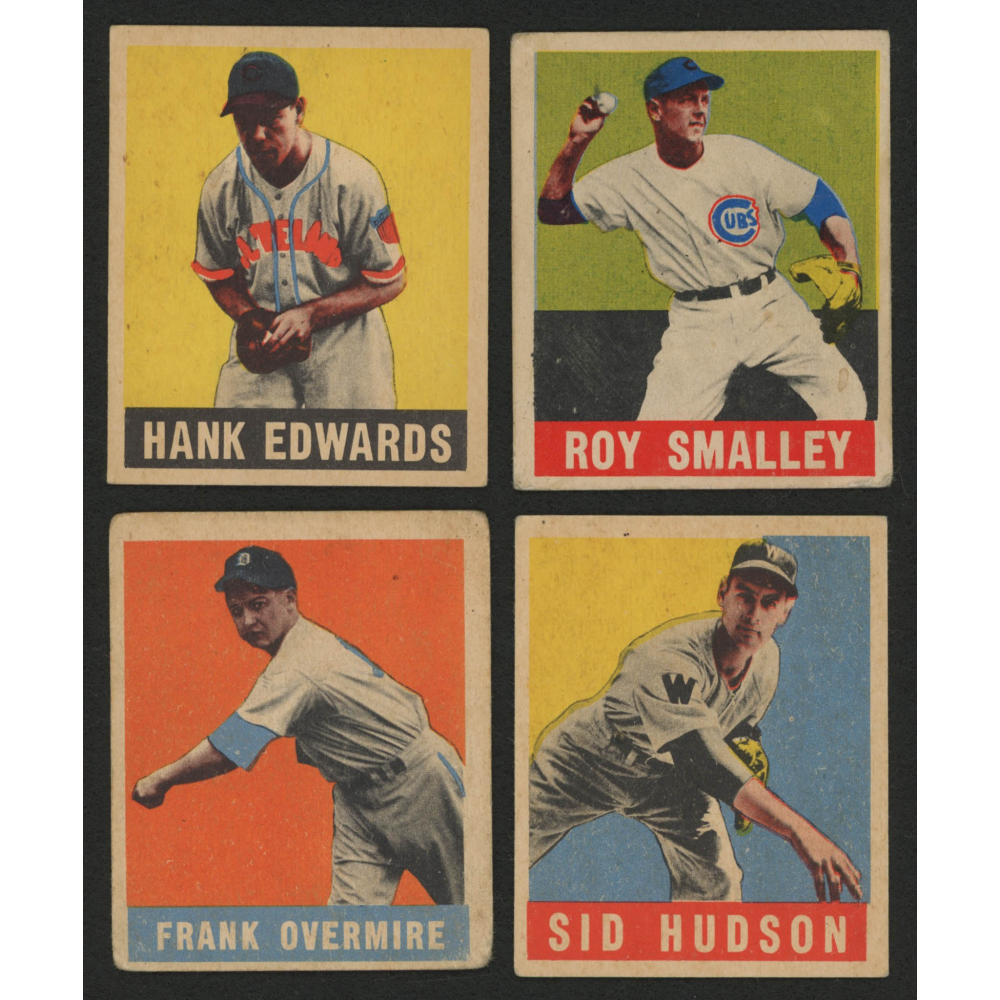 Lot of (4) 1949 Leaf Baseball Cards with 17 Frank Overmire RC, 84 Sid