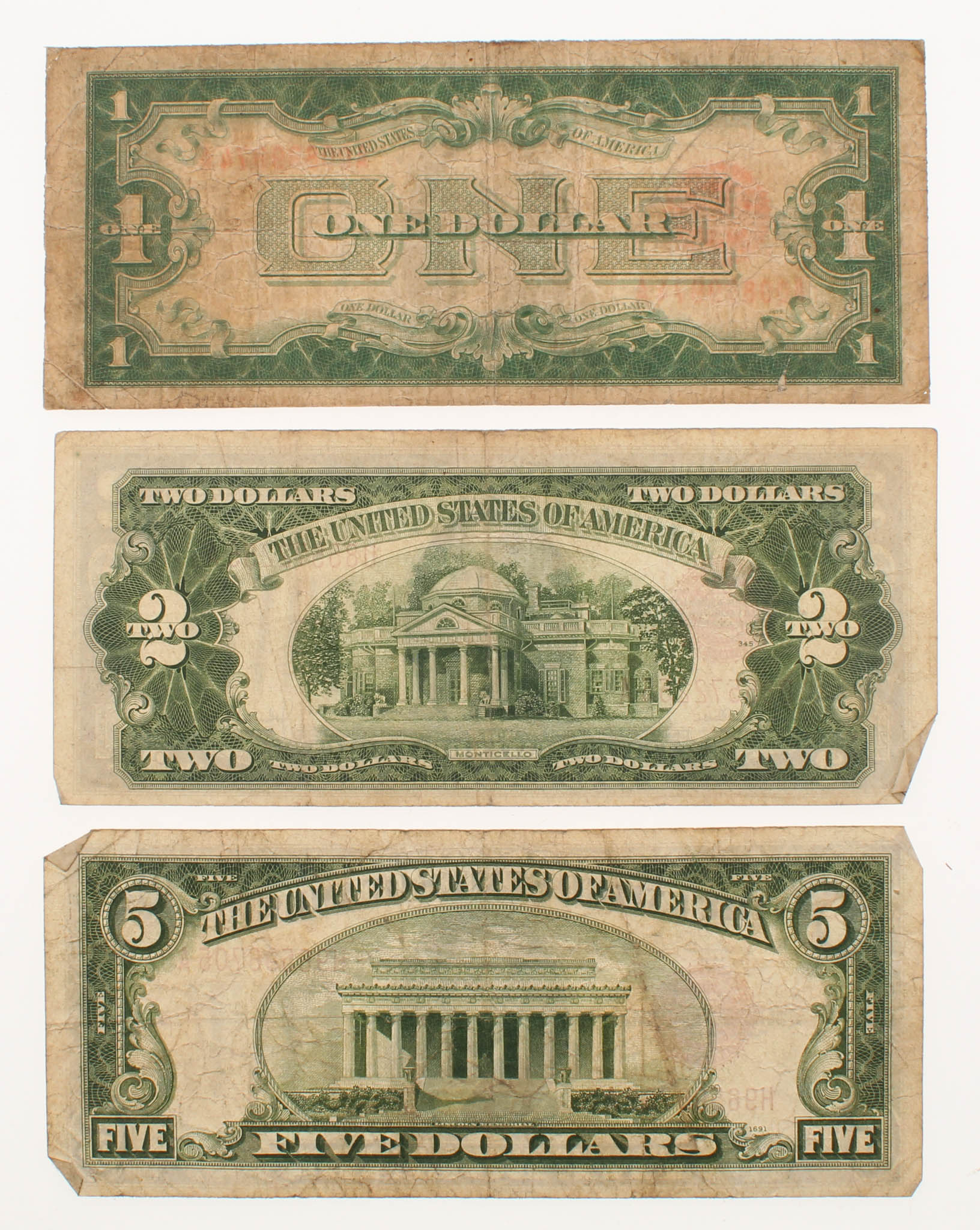 1928 U.S. Red Seal Bank Note Set of (3) with $1, $2 & $5 at PristineAuction.com 1928 U.S. Red Seal Bank Note Set of (3) with $1, $2 & $5 at PristineAuction.com
